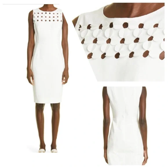 NWOT Akris punto Circle Cut Out Sleeveless Sheath Dress Size 4 Cream - Picture 3 of 11
